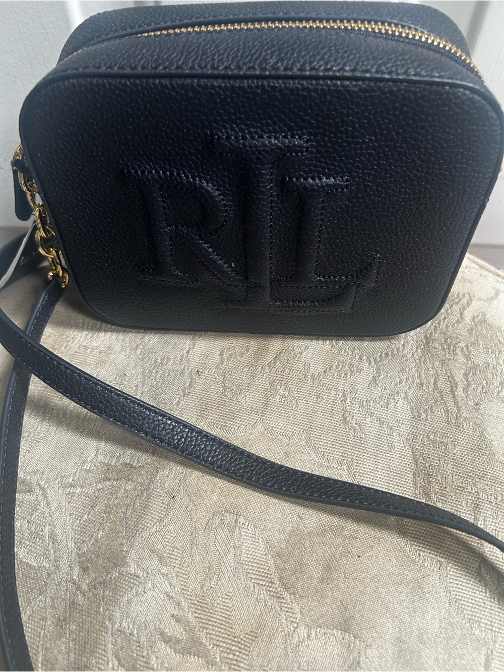 Ralph Lauren Black Camera Bag Embossed RL Pebbled Leather Crossbody - Picture 13 of 16